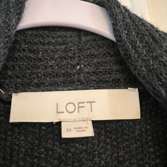 LOFT Dark Gray Cowl Neck Wool Cardigan with Pockets Size Medium EUC - Picture 2 of 5